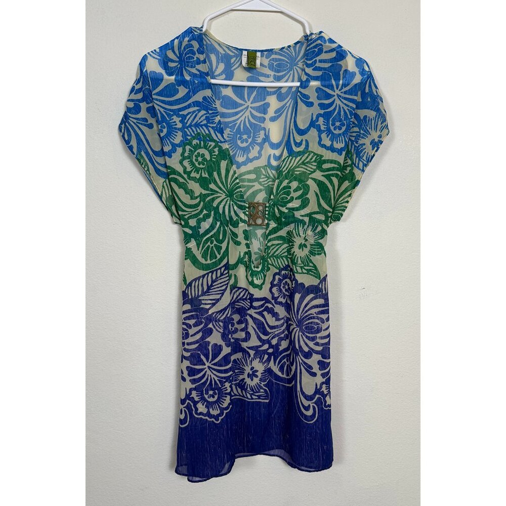 Becca by Rebecca Virtue Tropical Swim Cover-Up – Sheer Belted Kaftan – Size M/L